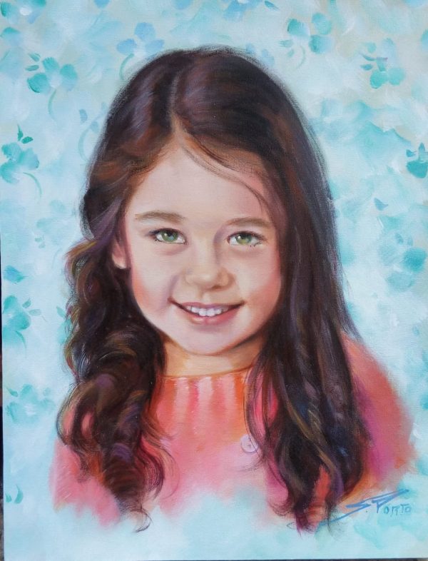 Menina de cabelos cacheados – quadro pintado à mão por Silvia Porto