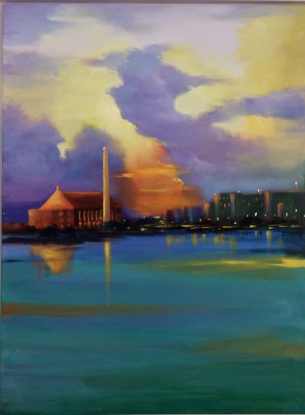 Entardecer no Guaíba – quadro pintado à mão por Silvia Porto