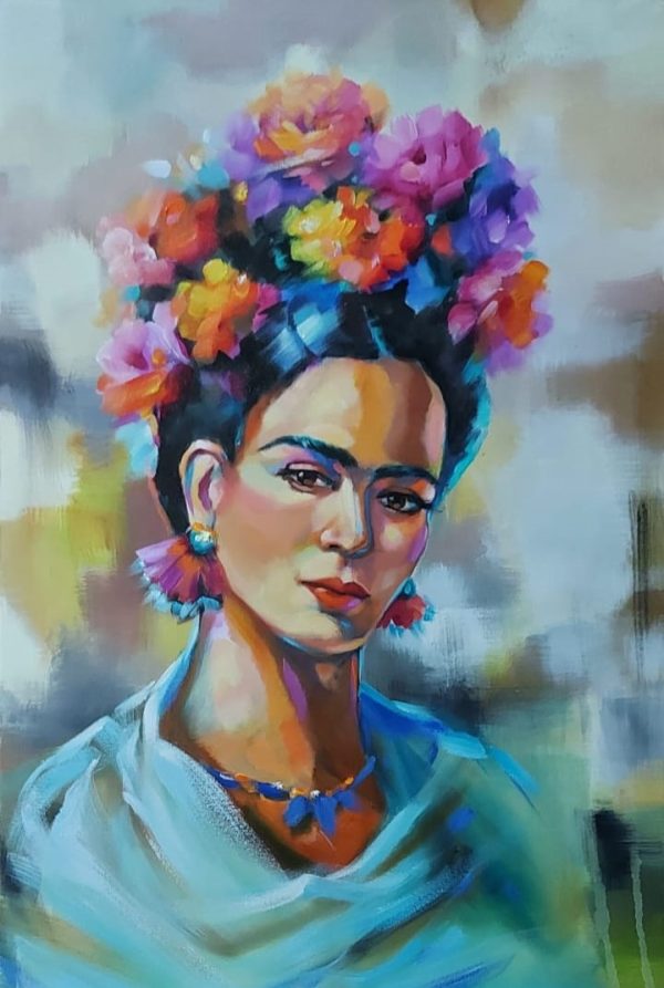 Mulher com flores e colar – quadro pintado à mão por Silvia Porto