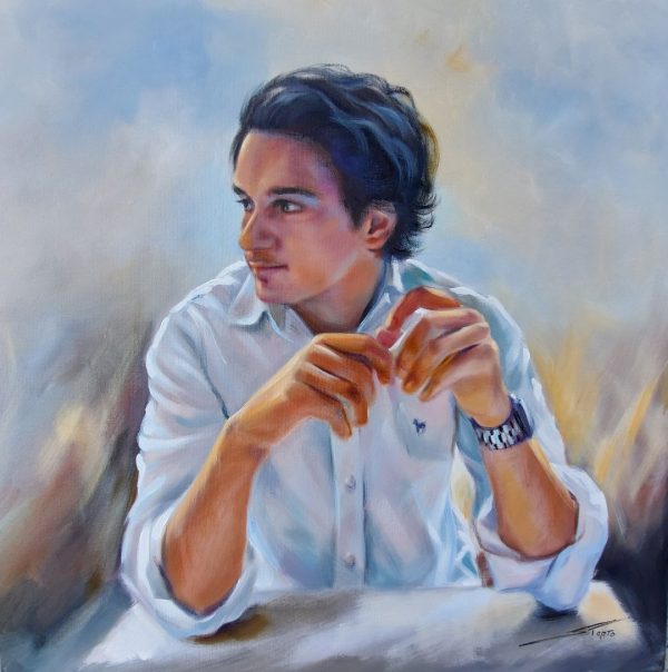 Retrato masculino – quadro pintado à mão por Silvia Porto