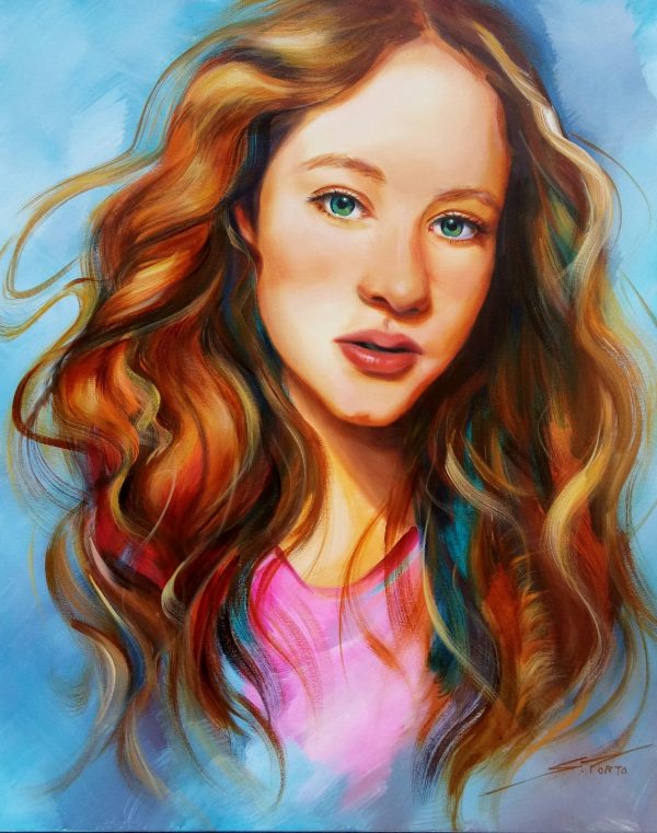Menina de cabelos ruivos – quadro pintado à mão por Silvia Porto