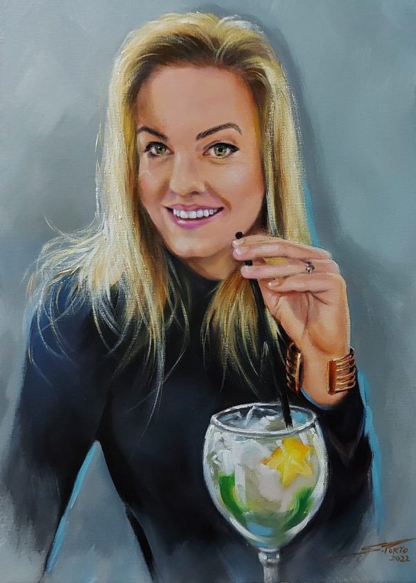 Retrato com taça – quadro pintado à mão por Silvia Porto