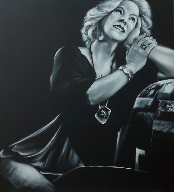 Retrato em preto e branco – quadro pintado à mão por Silvia Porto
