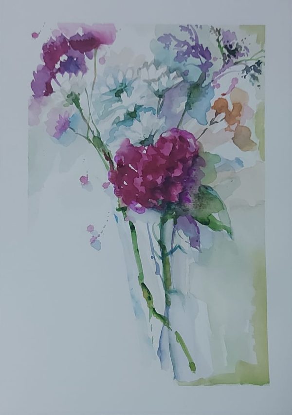 Flores em aquarela – quadro pintado à mão por Silvia Porto