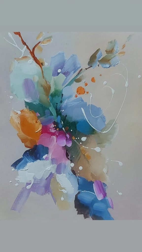 Ramo de flores leve – quadro pintado à mão por Silvia Porto