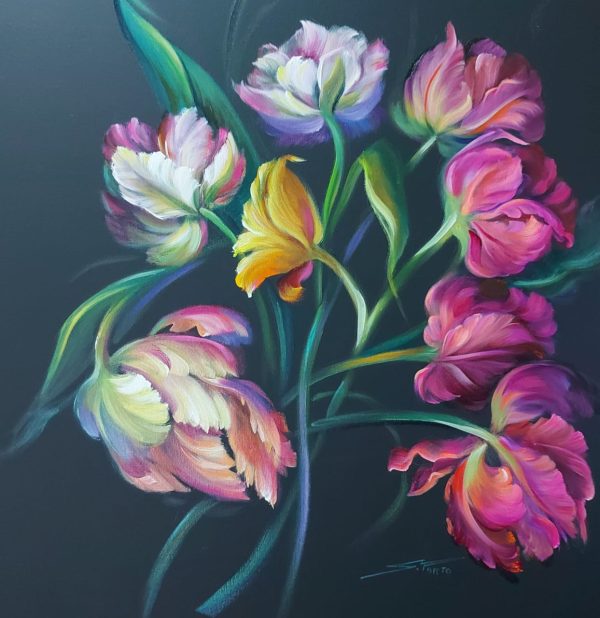 Tulipas – quadro pintado à mão por Silvia Porto