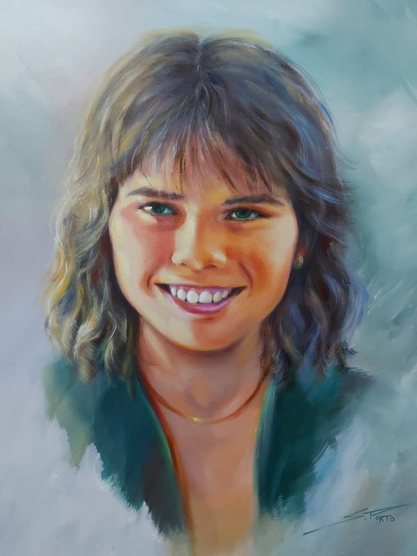 Retrato de jovem sorrindo – quadro pintado à mão por Silvia Porto