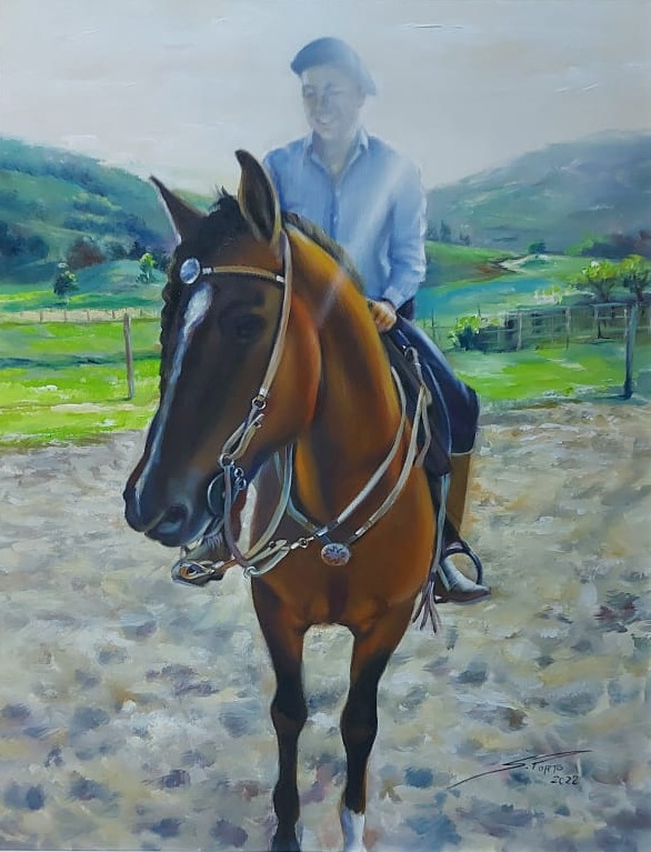 Gaúcho a cavalo – quadro pintado à mão por Silvia Porto