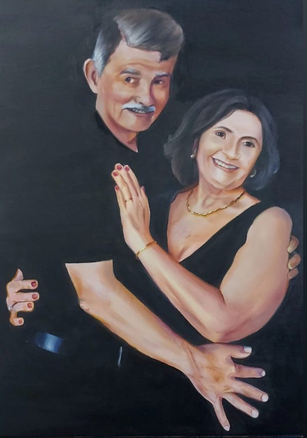 Retrato de casal – quadro pintado à mão por Silvia Porto