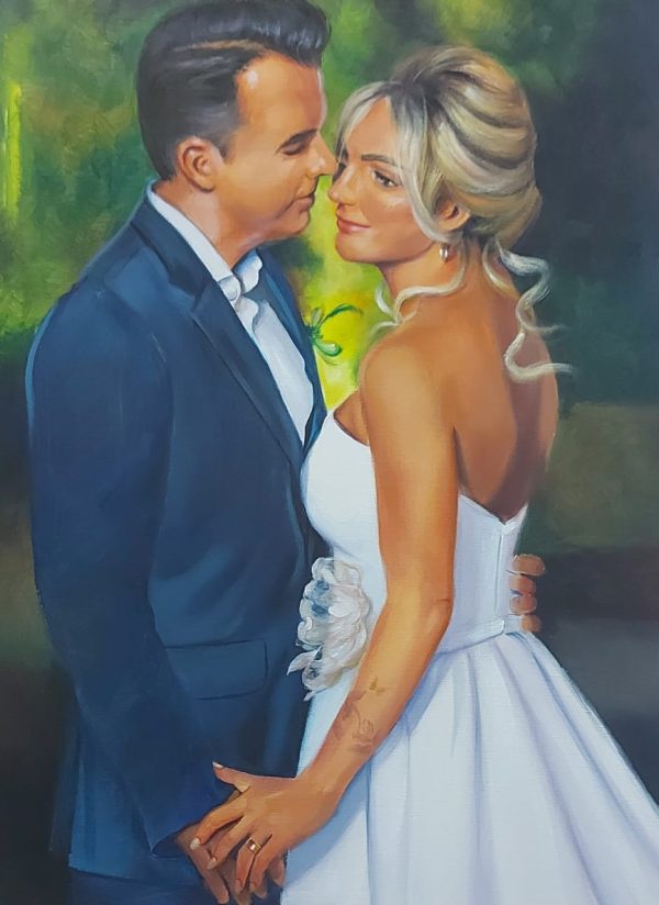 Retrato de casamento – quadro pintado à mão por Silvia Porto