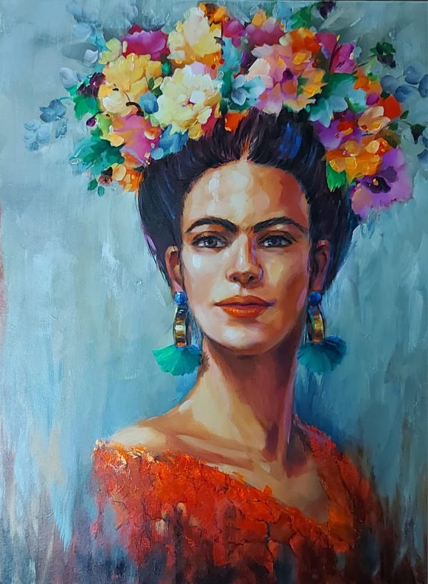 Mulher com coroa de flores – quadro pintado à mão por Silvia Porto