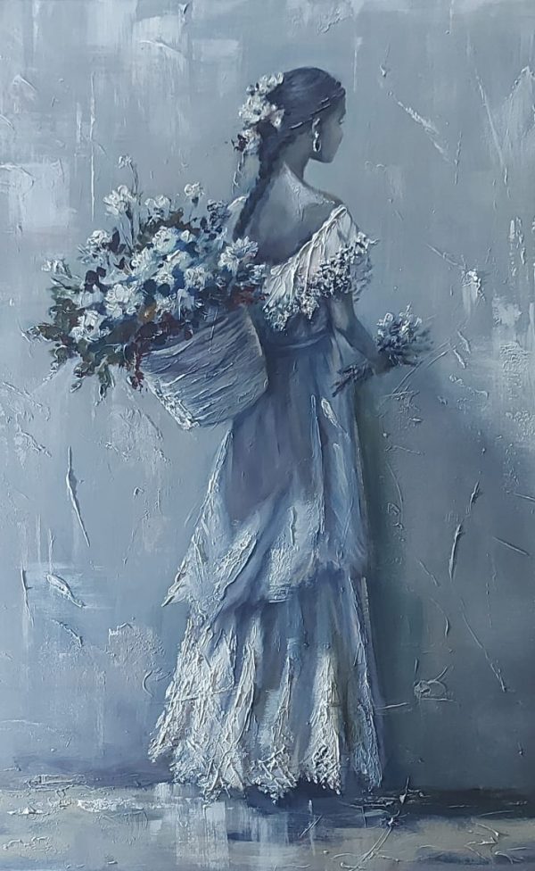 Noiva com buquê – quadro pintado à mão por Silvia Porto