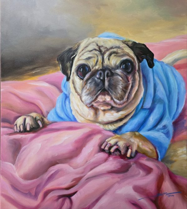 Retrato de pug – quadro pintado à mão por Silvia Porto